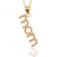Cubic Zircon Micro Pave Brass Necklace, Alphabet Letter, gold color plated, micro pave cubic zirconia .7 Inch 
