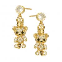 Brass Drop Earring, Tiger, gold color plated, micro pave cubic zirconia & for woman, golden 