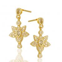 Brass Drop Earring, Flower, gold color plated, micro pave cubic zirconia & for woman, golden 