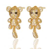 Cubic Zirconia Micro Pave Brass Earring, Tiger, gold color plated, micro pave cubic zirconia & for woman, golden 