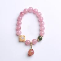 Madagascar Rose Quartz Bracelet, with Hetian Jade & Brass, fashion jewelry & for woman, 9.5mm Approx 5.51-6.69 Inch 