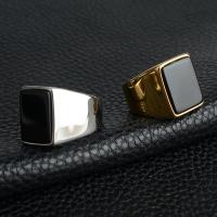 Stainless Steel Finger Ring, 316L Stainless Steel, with Black Agate, fashion jewelry & for man 17mm 