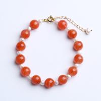 Yunnan Red Agate Bracelet, with Freshwater Pearl & Brass, fashion jewelry & for woman, 8mm,4mm Approx 5.51-7.09 