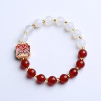 Agate Bracelets, Red Agate, with White Agate & Zinc Alloy, fashion jewelry & for woman, 8mm Approx 5.51-6.3 Inch 