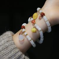 Jade Bracelets, Hetian Jade, with Beeswax & Agate & Lampwork & Brass, handmade, fashion jewelry & for woman Approx 5.51-6.3 Inch 