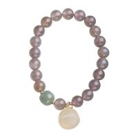 Agate Bracelets en gris, agate grise, avec Hetian Jade & laiton, bijoux de mode & pour femme, 8mm Environ 5.51-6.3 pouce, Vendu par brin