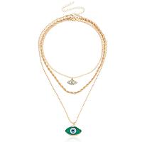 Fashion Multi Layer Necklace, Zinc Alloy, with Resin, Evil Eye, gold color plated, multilayer & for woman & with rhinestone, 30mm, 20mm Approx 13.68 Inch, Approx  15.6 Inch, Approx  19.5 Inch 