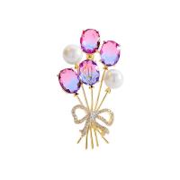 Brass Brooch, with Shell Pearl, Balloon, 18K gold plated, micro pave cubic zirconia & for woman 
