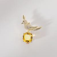 Cubic Zirconia Brooch, Brass, Bird, plated, micro pave cubic zirconia & for woman 