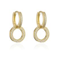 Huggie Hoop Drop Earring, laiton, beignet, Plaqué or 18K, pavé de micro zircon & pour femme & creux Vendu par paire