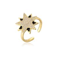 Brass Cuff Finger Ring, gold color plated, Adjustable & micro pave cubic zirconia & for woman & enamel 18mm 