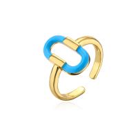 Brass Cuff Finger Ring, gold color plated, Adjustable & for woman & enamel & hollow 18mm 