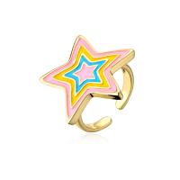 Brass Cuff Finger Ring, Star, gold color plated, Adjustable & for woman & enamel 18mm 
