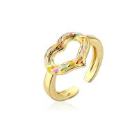 Brass Cuff Finger Ring, Heart, gold color plated, Adjustable & for woman & enamel & hollow 18mm 