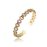 Brass Cuff Bangle, gold color plated, Adjustable & micro pave cubic zirconia & for woman, multi-colored 