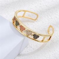 Brass Cuff Bangle, gold color plated, Adjustable & micro pave cubic zirconia & for woman & hollow, multi-colored, 60mm 