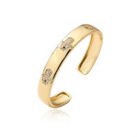 Brass Cuff Bangle, gold color plated, Adjustable & micro pave cubic zirconia & for woman & hollow, 58mm 