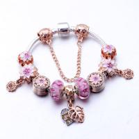 Zinc Alloy European Bracelets, with Lampwork, plated, for woman & enamel & with rhinestone, mixed colors 