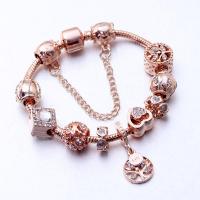 Zinc Alloy European Bracelets, plated, for woman & with rhinestone, rose gold color 