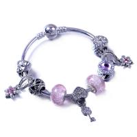 Zinc Alloy European Bracelets, with Lampwork, plated, for woman & with rhinestone, mixed colors 