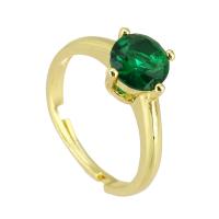 Circón cúbico anillo de dedo de latón, metal, chapado en color dorado, Ajustable & Joyería & micro arcilla de zirconia cúbica, verde, 9x9mm, tamaño:5, Vendido por UD