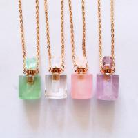 Natural Stone Perfume Bottle Necklace, with Zinc Alloy, Square, gold color plated, Unisex 17.9mm Approx 14.96 Inch 