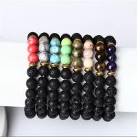 Gemstone Bracelets, Natural Stone, with Lava & Zinc Alloy, Round, gold color plated & Unisex 8mm Approx 7.5 Inch 
