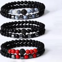 Gemstone Bracelets, Natural Stone, with Black Stone & Brass, Round, gun black plated & Unisex & micro pave rhinestone 6mm Approx 7.5 Inch, Approx 