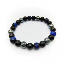 Gemstone Bracelets, Black Stone, with Tiger Eye & Hematite, Round, Unisex, mixed colors, 8mm Approx 7.5 Inch 