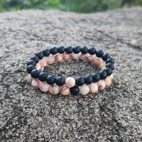 Gemstone Bracelets, Black Stone, with Gemstone & Rhodochrosite & Zinc Alloy, Round, gold color plated, Unisex 8mm Approx 7.5 Inch, Approx 