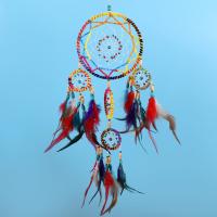 Fashion Dream Catcher, Feather, with Polyester & Wood & Iron, Round, handmade, multi-colored .83 Inch 