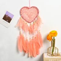 Fashion Dream Catcher, Plastic, with Lace & Feather & Satin Ribbon & Wood, hollow, pink, 600mm 