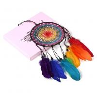 Fashion Dream Catcher, Feather, with Polyester & Wood & Iron, Round, handmade mixed colors cm 