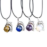 Gemstone Brass Pendants, with Brass, Dolphin, silver color plated, random style 