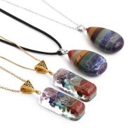 Gemstone Necklaces, with 304 Stainless Steel Chain & Korean Waxed Cord & Brass, plated mixed colors .75 Inch 