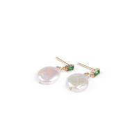 Freshwater Pearl Brass Earring, with Freshwater Pearl, fashion jewelry & micro pave cubic zirconia & for woman 
