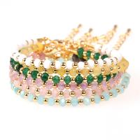 Jade Bracelets, Brass, with Jade Malaysia, with 1.97inch extender chain, gold color plated, fashion jewelry & for woman Approx 6.3-8.67 Inch 