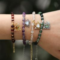 Gemstone Bracelets, Brass, with Gemstone, gold color plated, fashion jewelry & micro pave cubic zirconia & for woman & faceted Approx 6.3-8.67 Inch 