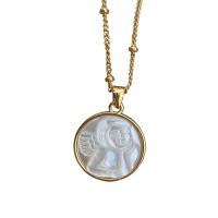 Ожерелье, Латунь, с Белая ракушка, Круглая, плакирован золотом, Женский, Золотой, 15.7mm, длина:17.71 дюймовый, продается PC
