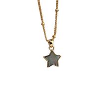 Shell Necklace, Brass, with Shell, Star, gold color plated, for woman, golden, 10mm .71 Inch 
