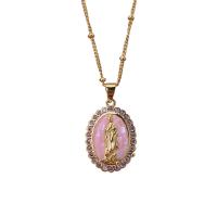 Ожерелье, Латунь, с Розовая ракушка, Круглая, плакирован золотом, инкрустированное микро кубического циркония & Женский, Золотой длина:17.71 дюймовый, продается PC