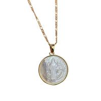 Ожерелье, Латунь, с Белая ракушка, Круглая, плакирован золотом, Женский, Золотой, 22mm, длина:17.71 дюймовый, продается PC