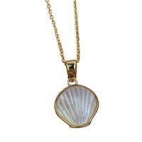 Shell Necklace, Brass, with White Shell, gold color plated, for woman .71 Inch 