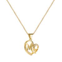 Cubic Zircon Micro Pave Brass Necklace, with 1.96inch extender chain, Heart, gold color plated, Mother Day Jewelry & micro pave cubic zirconia & for woman & hollow, 15mm Approx 17.7 Inch 