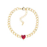Brass Bracelet, with 1.96inch extender chain, Heart, 18K gold plated, micro pave cubic zirconia & for woman Approx 6.3 Inch 