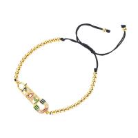Cubic Zirconia Micro Pave Brass Bracelet, with Polyester Cord, Alphabet Letter, gold color plated, Mother Day Jewelry & adjustable & micro pave cubic zirconia & for woman Approx 8.6 Inch 