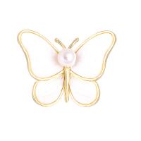 Shell Brooch, Zinc Alloy, with Shell & Plastic Pearl, Butterfly, gold color plated, for woman 