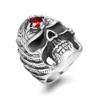 Titanium Steel Finger Ring, Skull, polished, Unisex & with rhinestone & blacken, original color 