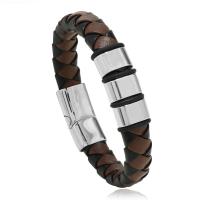 PU Leather Cord Bracelets, with Cowhide & Silicone & Zinc Alloy, handmade & Unisex 11mm 