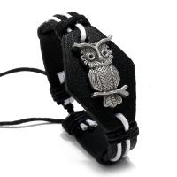 PU Leather Cord Bracelets, with Linen & Zinc Alloy, handmade, Adjustable & Unisex, black, 12mm Approx 17 cm 